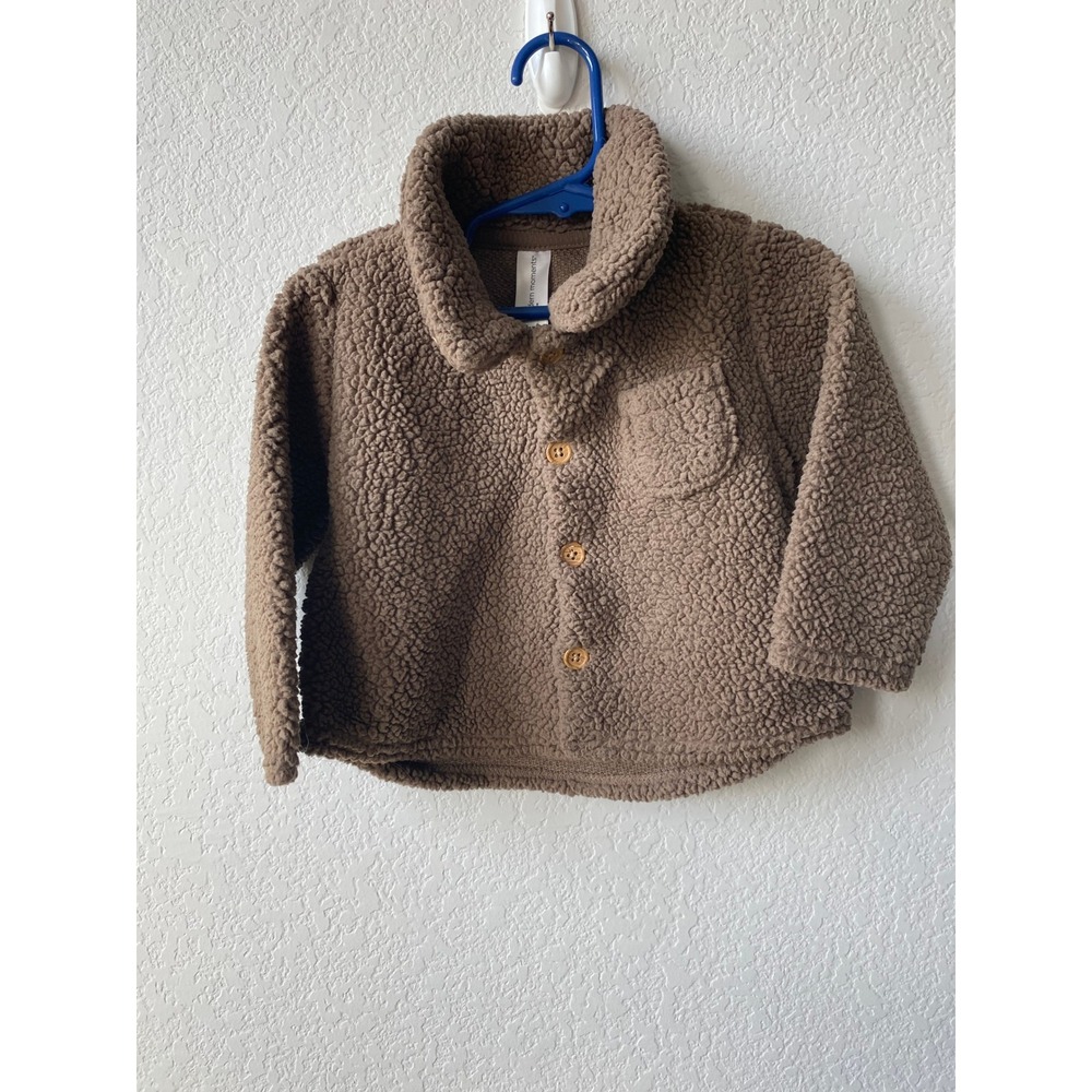 Modern Moments Unisex Sherpa Fleece Neutral Jacket Size 12M Brown Minimalist